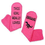 Funny Saying Dinosaur Gifts for Women,This Girl Really Loves Dinosaurs,Novelty Fuzzy Dinosaur Socks