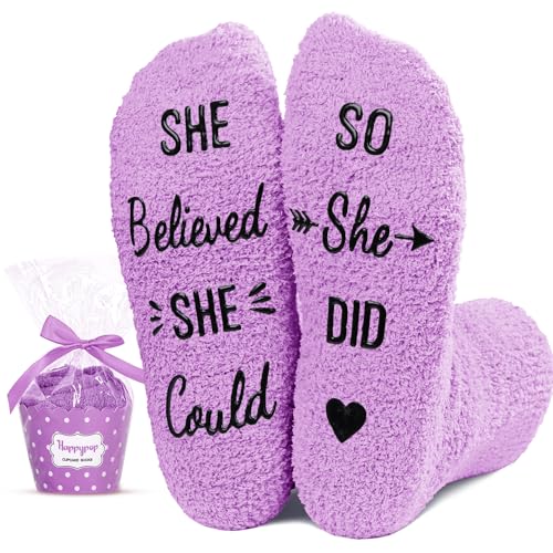 Funny Congratutions Gifts For Her Sober Gifts, Fuzzy Graduation socks Inspirational Cancer Motivational Cupcake Socks