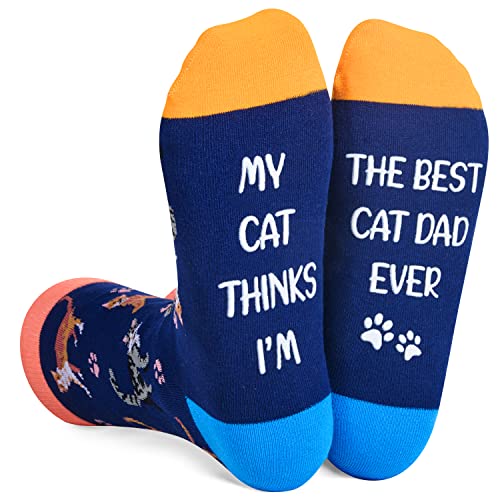 Funny Cat Lover Gifts, Novelty Cat Socks Silly Fun Socks for Men Daddy Him Husband