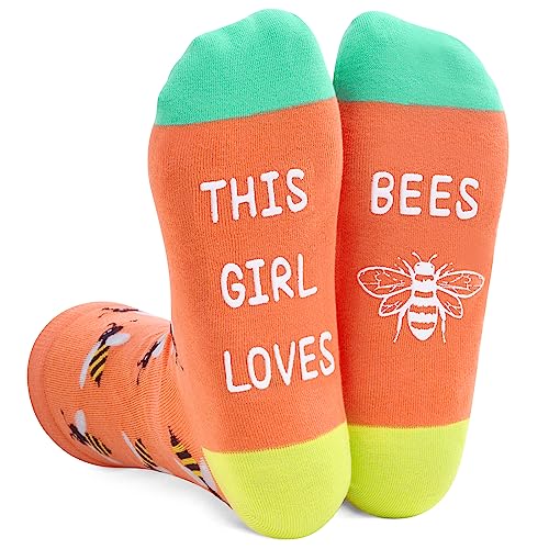 Funny Saying Bee Gifts for Women,This Girl Loves Bees,Novelty Bee Print Socks, Anniversary Gift, Gift For Her, Gift For Wife