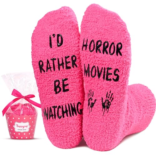 Novelty Horror Movie Gifts for Movie Lovers, Women Halloween Socks, Funny Women Horror Movie Socks, Spooky Movie Gifts for Film Lovers