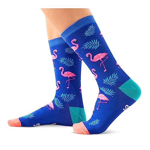 Funny Flamingo Women's Blue Crew Socks