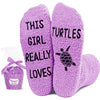 Funny Saying Turtle Gifts for Women,This Girl Really Loves Turtles,Novelty Fuzzy Turtle Socks, Gift For Her, Gift For Mom