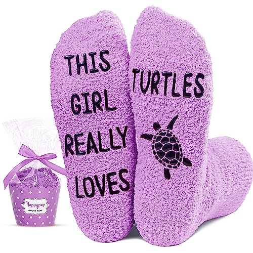 Funny Saying Turtle Gifts for Women,This Girl Really Loves Turtles,Novelty Fuzzy Turtle Socks, Gift For Her, Gift For Mom