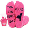 Unique Wolf Gifts for Women Silly & Fun Wolf Socks Novelty Wolf Gifts for Moms, Fuzzy Socks