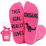 Funny Saying Dinosaur Gifts for Women,This Girl Really Loves Dinosaurs,Novelty Fuzzy Dinosaur Socks