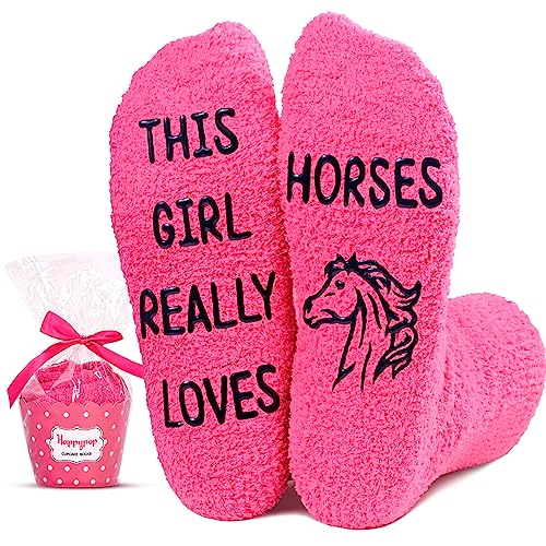 Funny Saying Horse Gifts for Women,This Girl Really Loves Horses,Novelty Fluffy Horse Socks Equestrian Gift
