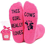 Funny Saying Cow Gifts for Women,This Girl Really Loves Cows,Novelty Fuzzy Fluffy Cow Print Socks