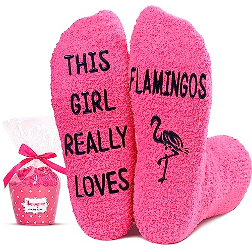 Funny Saying Flamingo Gifts for Women,This Girl Really Loves Flamingos,Novelty Fuzzy Flamingo Socks
