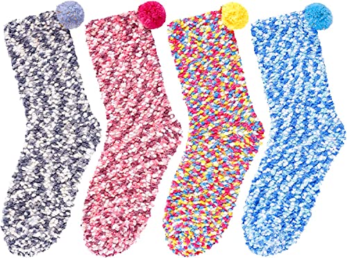 Colorful Indoors Slipper Socks, Warm Cozy Socks, Fuzzy Socks for Girls, Women's Fluffy Socks,Cozy Gifts for Women 4 Pairs