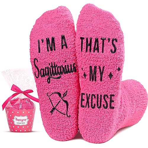 Cozy Sagittarius Women's Pink Fluffy Crew Socks
