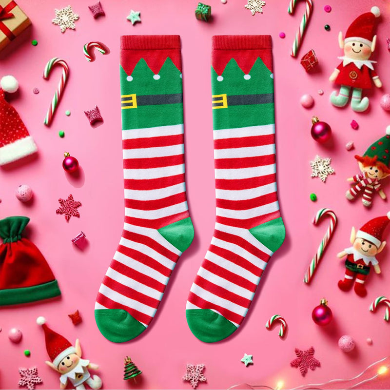 Christmas Gifts Stocking Socks for Kids - Christmas Knee High Red Green Socks, Elf Socks Secret Santa Xmas Stocking with Greeting Card for Girls