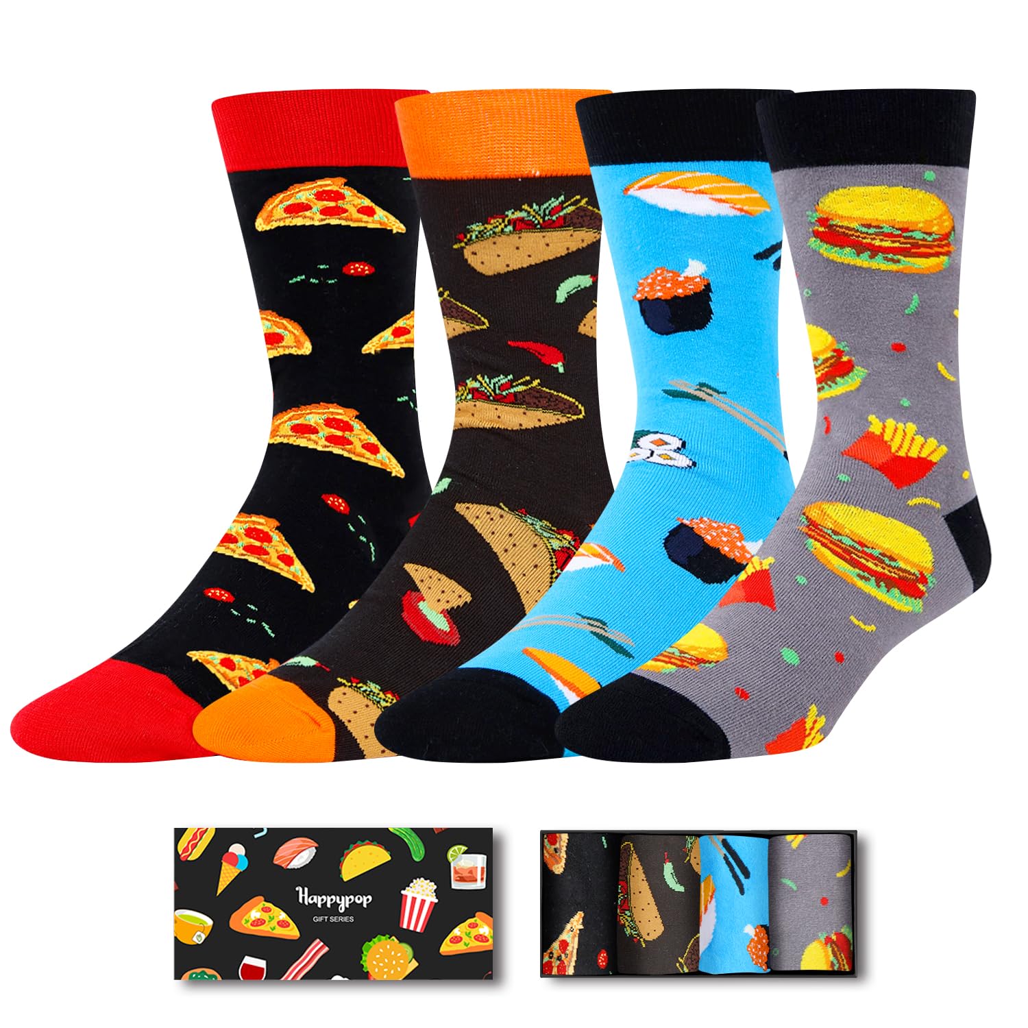 HAPPYPOP Food Socks Pizza Box Bacon Donut Meat Taco Socks - Mens Crazy ...
