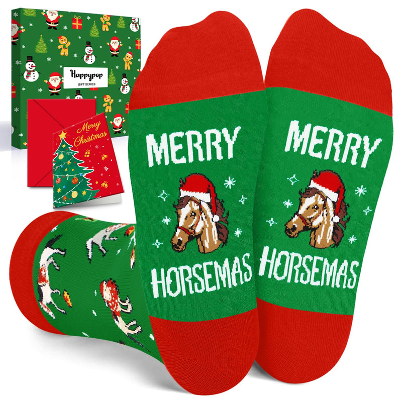 Christmas Gifts for 2-3 Years old Kids - Green Christmas Stockings Secret Santa Socks Xmas Stocking Stuffers for Horse Lovers