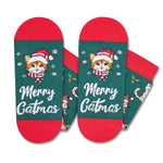 Christmas Gifts Stocking Socks for Cat Lovers - Christmas Socks for Teens, Green Cat Mom Dad Socks for Women Men