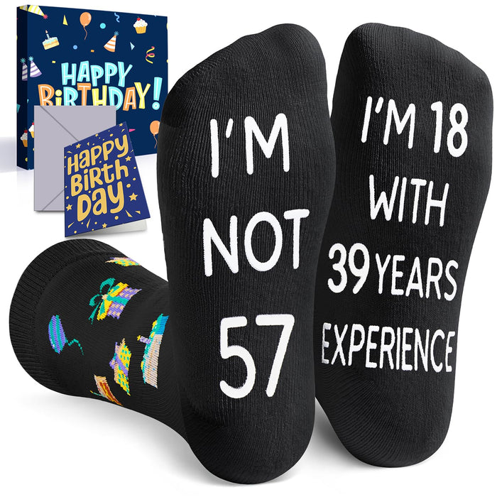 57th Birthday Gifts - Ideal Gifts for 57 Year Old Women Men, 57th Birthday Socks with Greeting Card