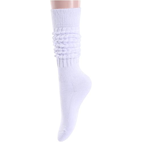 Funny White Socks for Women Teen Girls, White Slouch Socks, White Scrunch Socks, Thick Long High Knit Socks, Gifts for the 80s 90s, Vintage Solid Color Socks