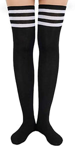 Women's Novelty Over The Knee Thigh High Warm Black Crazy Striped Socks