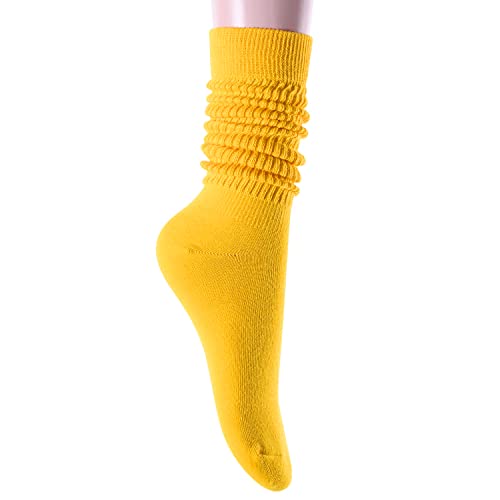 Novelty Yellow Slouch Socks For Women, Yellow Scrunch Socks For Girls, Cotton Long Tall Tube Socks, Fashion Vintage 80s Gifts, 90s Gifts, Women's Yellow Socks