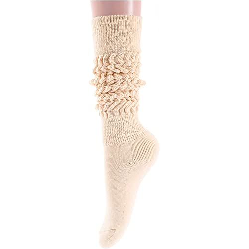 Funny Cream Socks for Women Teen Girls, Cream Slouch Socks, Cream Scrunch Socks, Thick Long High Knit Socks, Gifts for the 80s 90s, Vintage Solid Color Socks