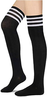 Women's Novelty Over The Knee Thigh High Warm Black Crazy Striped Socks