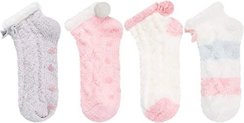 Fuzzy Anti-Slip Socks, Non Slip Fluffy Slipper Socks for Women Girls with Grippers, Cozy Gifts For Her 4 Pairs