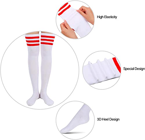 Knee High Socks for Women Teen Girls, Athletic Thigh Highs Tube Socks, Cosplay Costume, Stripes Socks, Sporty Stockings 80s Socks