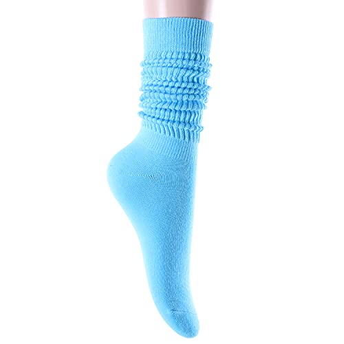 Novelty Blue Slouch Socks For Women, Blue Scrunch Socks For Girls, Cotton Long Tall Tube Socks, Fashion Vintage 80s Gifts, 90s Gifts, Women's Blue Socks