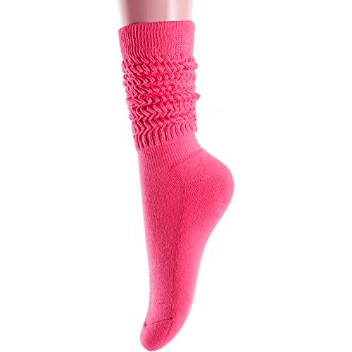 Funny Dark Pink Socks for Women Teen Girls, Dark Pink Slouch Socks, Dark Pink Scrunch Socks, Thick Long High Knit Socks, Gifts for the 80s 90s, Vintage Solid Color Socks