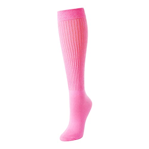 Women's Novelty Mid-Calf Stacked Warm Slouch Pink Trendy Solid Color Socks