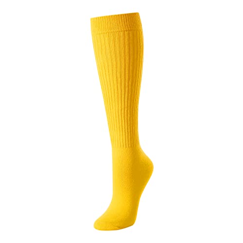 Women's Funny Mid-Calf Stacked Warm Slouch Yellow Trendy Solid Color Socks