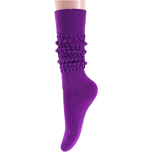 Funny Dark Purple Socks for Women Teen Girls, Dark Purple Slouch Socks, Dark Purple Scrunch Socks, Thick Long High Knit Socks, Gifts for the 80s 90s, Vintage Solid Color Socks