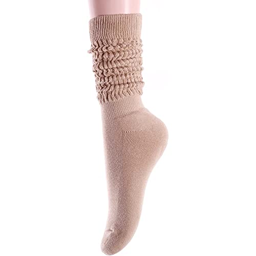 Funny Beige Socks for Women Teen Girls, Beige Slouch Socks, Beige Scrunch Socks, Thick Long High Knit Socks, Gifts for the 80s 90s, Vintage Solid Color Socks