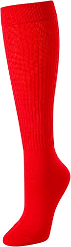Women's Funny Mid-Calf Stacked Warm Slouch Red Trendy Solid Color Socks