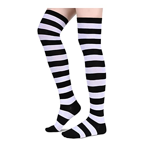 6 Pair Athletic Thigh Highs Tube Socks, Stripes Socks, Sporty Stockings 80s Socks, Cosplay Costume, Knee High Socks for Women