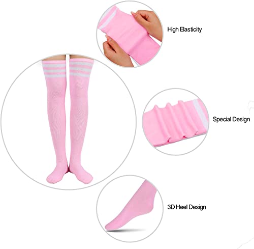 Women's Unique Over The Knee Thigh High Warm Pink Novelty Striped Socks