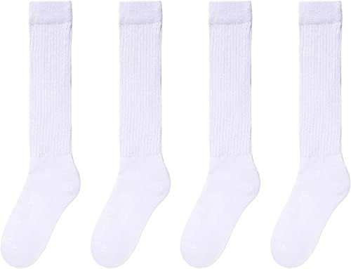 White Scrunch Socks Women, Cotton Long High Tube Socks, Fun Cute White Slouch Socks for Women Girls, Fashion Vintage 80s Gifts, 90s Gifts White Socks 4 Pairs