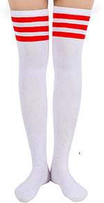 Knee High Socks for Women Teen Girls, Athletic Thigh Highs Tube Socks, Cosplay Costume, Stripes Socks, Sporty Stockings 80s Socks