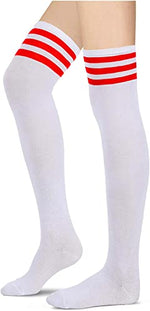 Knee High Socks for Women Teen Girls, Athletic Thigh Highs Tube Socks, Cosplay Costume, Stripes Socks, Sporty Stockings 80s Socks