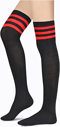 6 Pair Kawaii Thigh High Socks, Stripe Printed Long Socks, Women