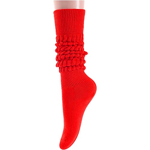 Funny Red Socks for Women Teen Girls, Red Slouch Socks, Red Scrunch Socks, Thick Long High Knit Socks, Gifts for the 80s 90s, Vintage Solid Color Socks