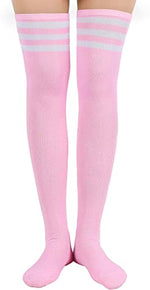 Fashion Women's Knee High Socks Thigh High Striped Over the Knee Slim Leg Stockings Long Socks