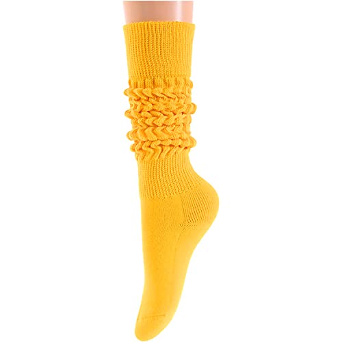 Funny Yellow Socks for Women Teen Girls, Yellow Slouch Socks, Yellow Scrunch Socks, Thick Long High Knit Socks, Gifts for the 80s 90s, Vintage Solid Color Socks