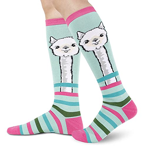 Women's Crazy Knee High Long Knit Cozy Stripe Llama Socks Gifts for Llama Lovers