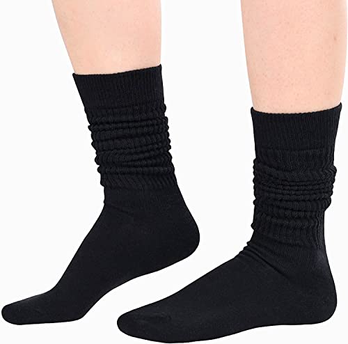 Women's Crazy Stacked Slouch Black Trendy Solid Color Socks Gifts-4 Pack