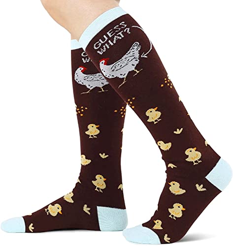 Women's Crazy Knee High Long Knit Pop Chicken Socks Gifts for Chicken Lovers