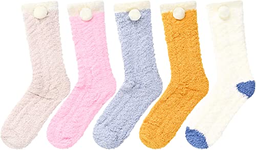 Cozy Gifts for Women, Warm Cozy Socks, Colorful Indoors Slipper Socks, Women's Fluffy Socks, Fuzzy Socks for Girls 5 Pairs