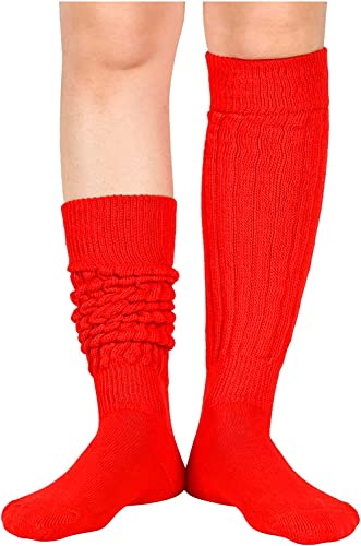 Funny Red Socks for Women Teen Girls, Red Slouch Socks, Red Scrunch Socks, Thick Long High Knit Socks, Gifts for the 80s 90s, Vintage Solid Color Socks