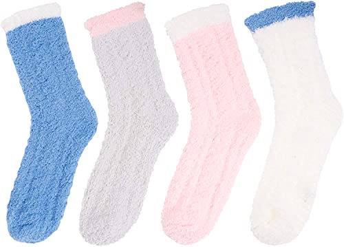 Fuzzy Anti-Slip Socks, Non Slip Socks, Fluffy Slipper Socks for Women Girls with Grippers, Cozy Gifts for Her 4 Pairs