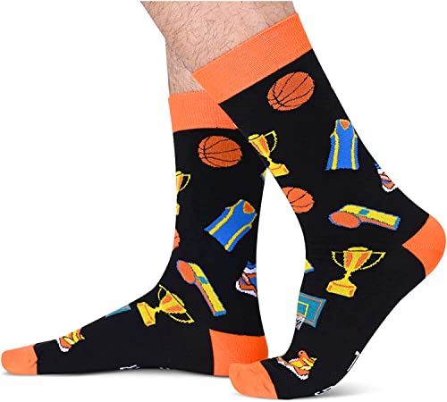 Men's Funny Mid-Calf Knit Black Cute Basketball Socks Gifts for Basketball Lovers